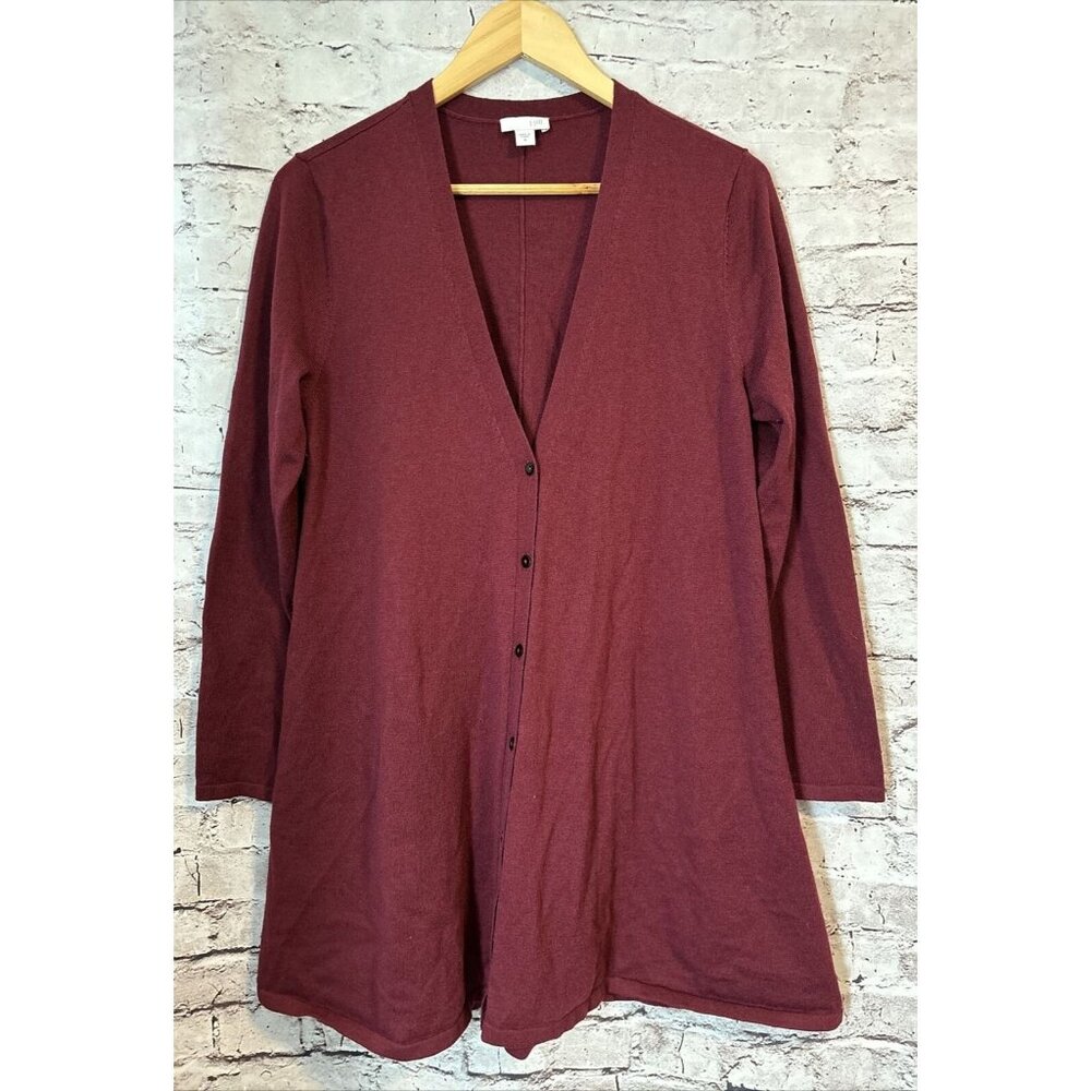 J. Jill Burgundy Cardigan Sweater V Neck Women’s Cardigan Polyester Wool Blend M